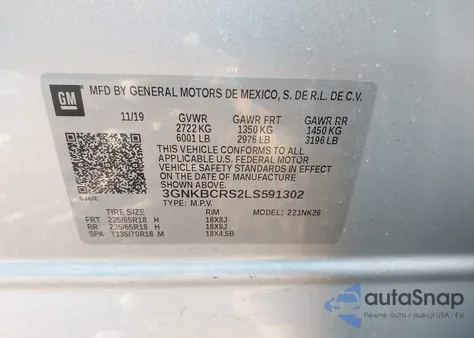 2020 Chevrolet Blazer Fwd 2Lt z USA, uszkodzony, nr VIN 3GNKBCRS2LS591302